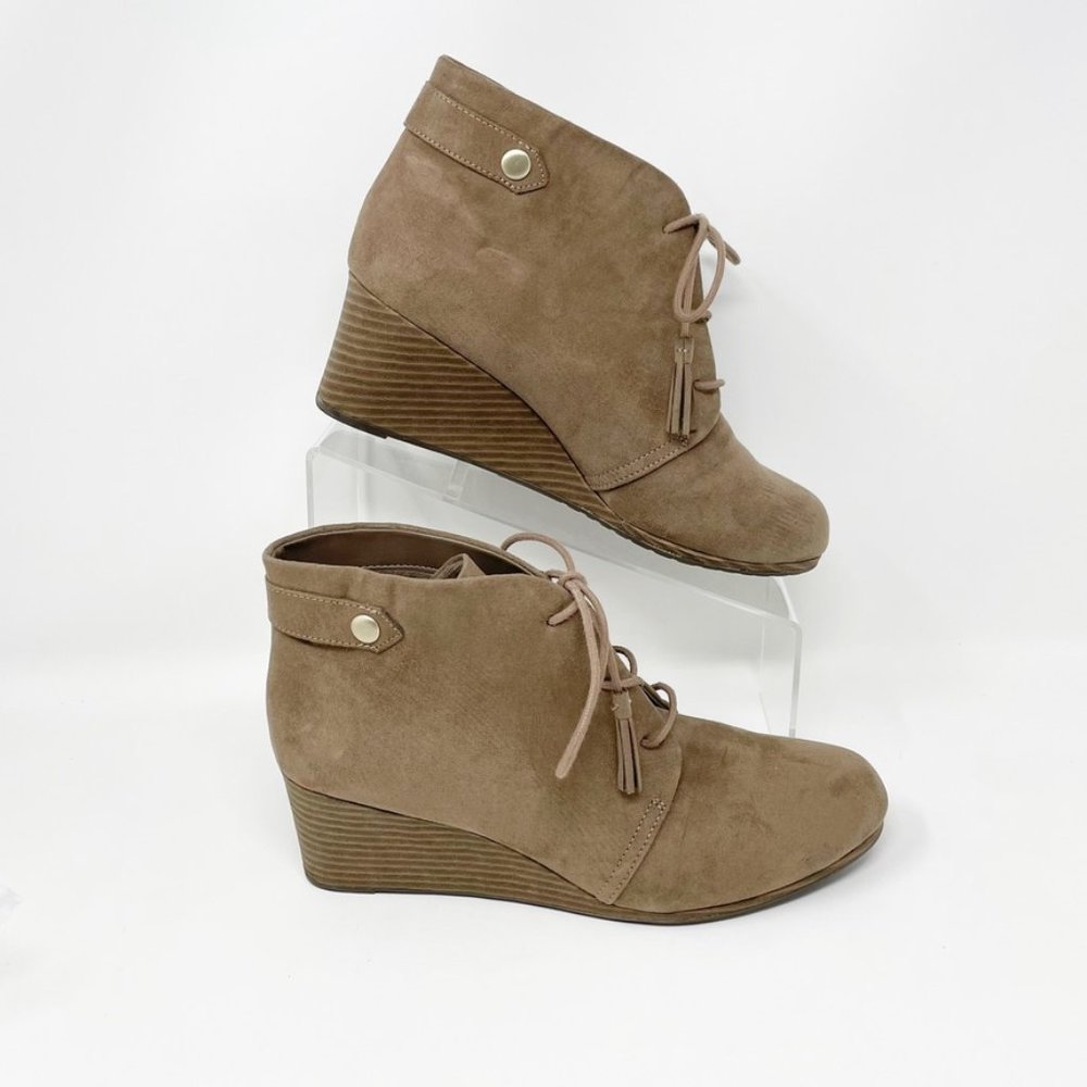Dr. Scholl's Womens Taupe Suede 'Kapture' Lace up Wedge Heel Bootie Size 9